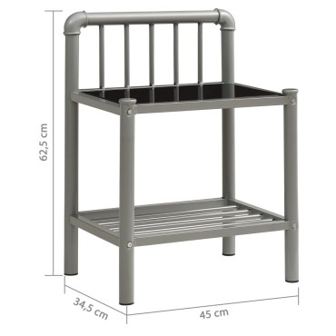vidaXL Κομοδίνο Γκρι/Μαύρο 45x34,5x62,5cm από Μέταλλο και Γυαλί 1 τεμ.