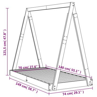 vidaXL Πλαίσιο Παιδικού Κρεβατιού Λευκό 70x140cm Μασίφ Ξύλο Πεύκου 1 τεμ. - Μονό