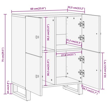 vidaXL Βοηθητικό Έπιπλο Καφέ/Μαύρο 60x33,5x75cm Μασίφ Ξύλο Μάνγκο 1 τεμ.