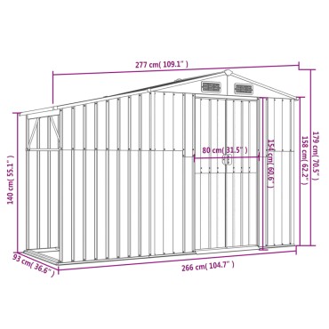 vidaXL Αποθήκη Κήπου Πράσινη 277x93x179 εκ. από Γαλβανισμένο Ατσάλι
