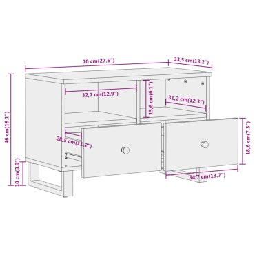vidaXL Έπιπλο Τηλεόρασης Καφέ/Μαύρο 70x33,5x46cm Μασίφ Ξύλο Μάνγκο