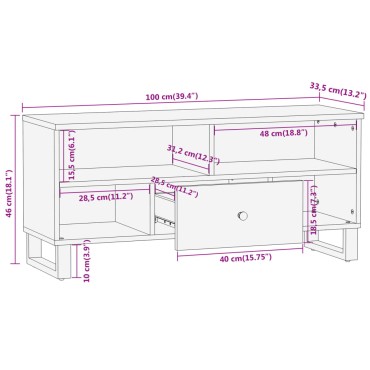 vidaXL Έπιπλο Τηλεόρασης Καφέ/Μαύρο 100x33,5x46cm Μασίφ Ξύλο Μάνγκο