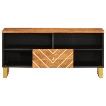vidaXL Έπιπλο Τηλεόρασης Καφέ/Μαύρο 100x33,5x46cm Μασίφ Ξύλο Μάνγκο