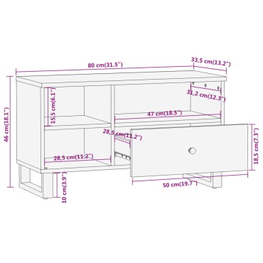 vidaXL Έπιπλο Τηλεόρασης Καφέ/Μαύρο 80x33,5x46cm Μασίφ Ξύλο Μάνγκο