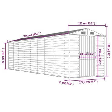 vidaXL Αποθήκη Κήπου Καφέ 191x725x198 εκ. Γαλβανισμένο Ατσάλι
