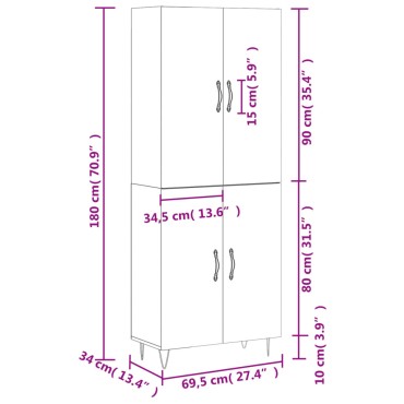 vidaXL Ντουλάπι Μαύρο 69,5x34x180cm από Επεξεργασμένο Ξύλο 1 τεμ.