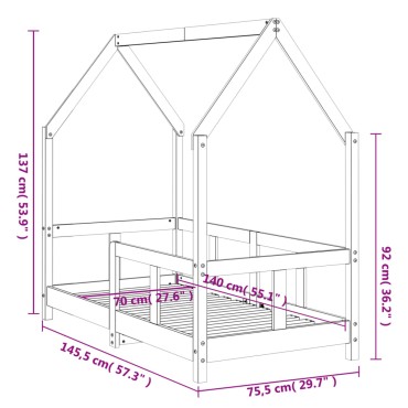 vidaXL Πλαίσιο Παιδικού Κρεβατιού Λευκό 70x140cm Μασίφ Ξύλο Πεύκου 1 τεμ. - Μονό