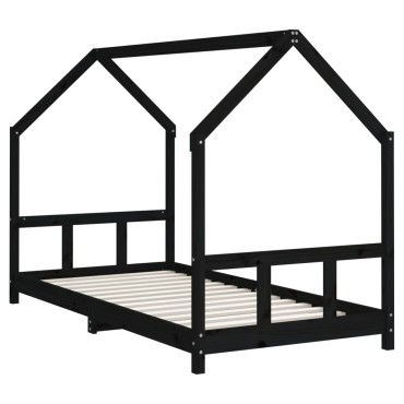 vidaXL Πλαίσιο Παιδικού Κρεβατιού Μαύρο 90x190cm Μασίφ Ξύλο Πεύκου 1 τεμ. - Μονό