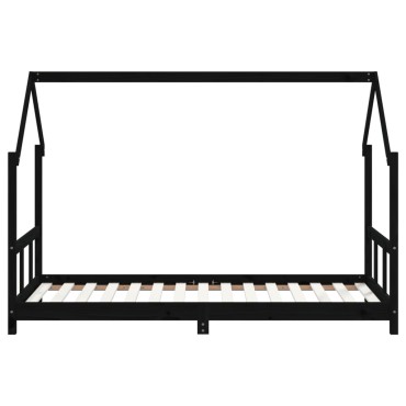vidaXL Πλαίσιο Παιδικού Κρεβατιού Μαύρο 90x190cm Μασίφ Ξύλο Πεύκου 1 τεμ. - Μονό