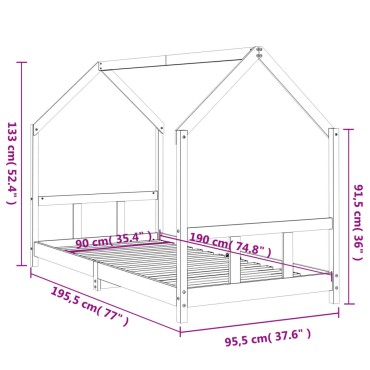 vidaXL Πλαίσιο Παιδικού Κρεβατιού Μαύρο 90x190cm Μασίφ Ξύλο Πεύκου 1 τεμ. - Μονό