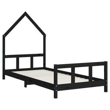 vidaXL Πλαίσιο Παιδικού Κρεβατιού Μαύρο 90x190cm Μασίφ Ξύλο Πεύκου 1 τεμ. - Μονό