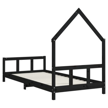 vidaXL Πλαίσιο Παιδικού Κρεβατιού Μαύρο 90x190cm Μασίφ Ξύλο Πεύκου 1 τεμ. - Μονό