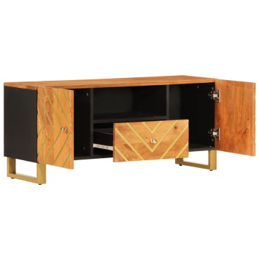 vidaXL Έπιπλο Τηλεόρασης Καφέ/Μαύρο 105x33,5x46cm Μασίφ Ξύλο Μάνγκο