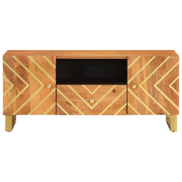 vidaXL Έπιπλο Τηλεόρασης Καφέ/Μαύρο 105x33,5x46cm Μασίφ Ξύλο Μάνγκο
