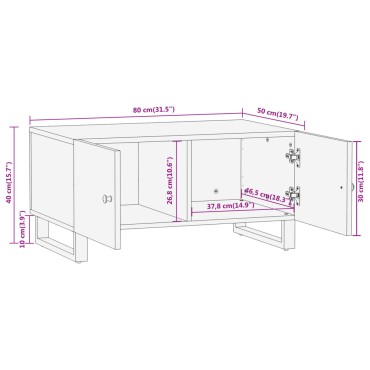 vidaXL Τραπεζάκι Σαλονιού Καφέ/Μαύρο 80x50x40cm από Μασίφ Ξύλο Μάνγκο 1 τεμ.
