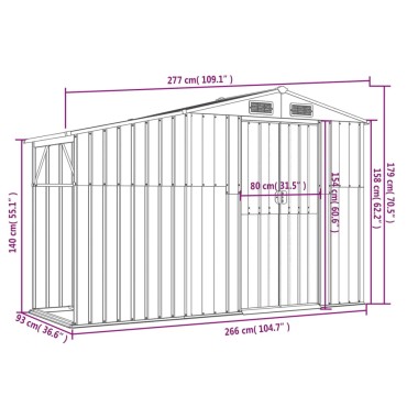 vidaXL Αποθήκη Κήπου Ανθρακί 277 x 93 x 179 εκ. από Γαλβαν. Ατσάλι