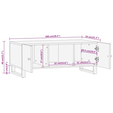 vidaXL Τραπεζάκι Σαλονιού Καφέ / Μαύρο 100x54x40cm Μασίφ Ξύλο Μάνγκο 1 τεμ.