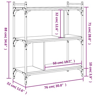 vidaXL Βιβλιοθήκη 3 Επιπέδων Sonoma Δρυς 76x32x88cm Επεξ. Ξύλο 1 τεμ.