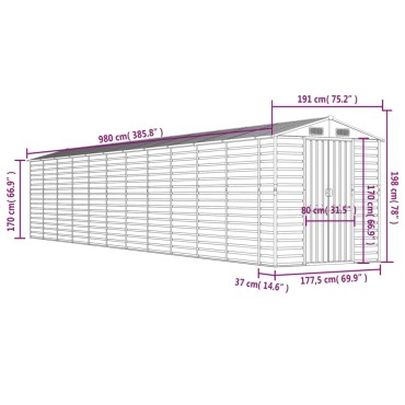 vidaXL Αποθήκη Κήπου Καφέ 191x980x198 εκ. Γαλβανισμένο Ατσάλι