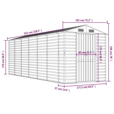 vidaXL Αποθήκη Κήπου Καφέ 191x555x198 εκ. Γαλβανισμένο Ατσάλι