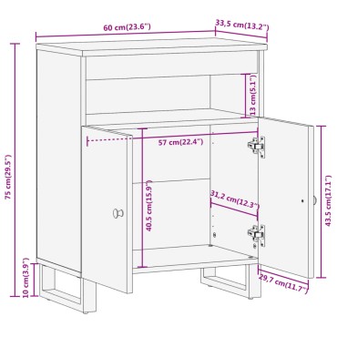 vidaXL Βοηθητικό Έπιπλο Καφέ/Μαύρο 60x33,5x75cm Μασίφ Ξύλο Μάνγκο 1 τεμ.