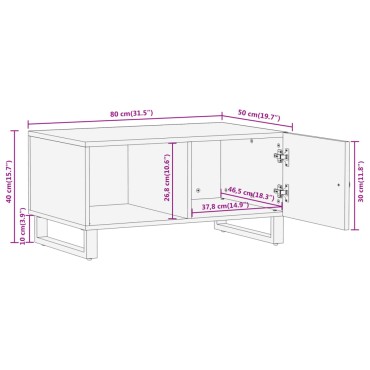 vidaXL Τραπεζάκι Σαλονιού Καφέ/Μαύρο 80x50x40cm από Μασίφ Ξύλο Μάνγκο 1 τεμ.