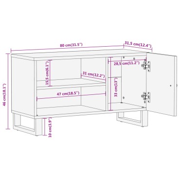 vidaXL Έπιπλο Τηλεόρασης Καφέ/Μαύρο 80x31,5x46cm Μασίφ Ξύλο Μάνγκο