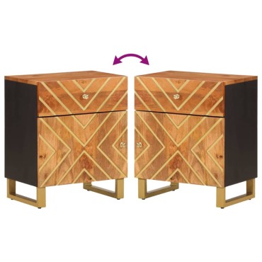 vidaXL Κομοδίνο Καφέ και Μαύρο 50x33x60cm από Μασίφ Ξύλο Μάνγκο 1 τεμ.