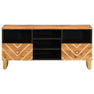 vidaXL Έπιπλο Τηλεόρασης Καφέ/Μαύρο 100x33,5x46cm Μασίφ Ξύλο Μάνγκο