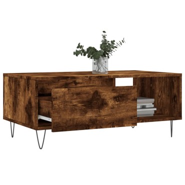 vidaXL Τραπεζάκι Σαλονιού Καπνιστή Δρυς 90x50x36,5cm Επεξεργ. Ξύλο 1 τεμ.