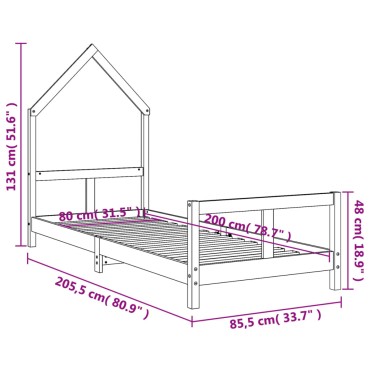 vidaXL Πλαίσιο Παιδικού Κρεβατιού Λευκό 80x200cm Μασίφ Ξύλο Πεύκου 1 τεμ. - Μονό