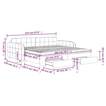 vidaXL Καναπές Κρεβάτι Συρόμενος Ροζ 100x200 εκ. Βελούδινος Συρτάρια
