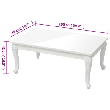vidaXL Τραπεζάκι Σαλονιού Γυαλ. Λευκό 100x50x42cm Επεξεργ. Ξύλο 1 τεμ.