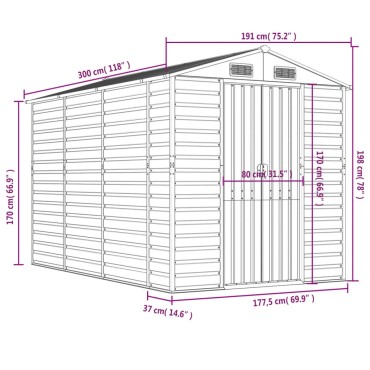vidaXL Αποθήκη Κήπου Καφέ 191x300x198 εκ. Γαλβανισμένο Ατσάλι