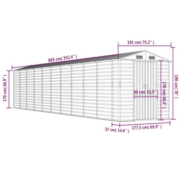 vidaXL Αποθήκη Κήπου Ανοιχτό Γκρι 191x895x198 εκ. Γαλβανισμένο Ατσάλι