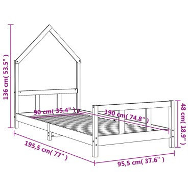 vidaXL Πλαίσιο Παιδικού Κρεβατιού Λευκό 90x190cm από Μασίφ Ξύλο Πεύκου 1 τεμ. - Μονό