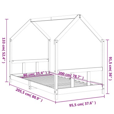 vidaXL Πλαίσιο Παιδικού Κρεβατιού Λευκό 90x200cm Μασίφ Ξύλο Πεύκου 1 τεμ. - Μονό