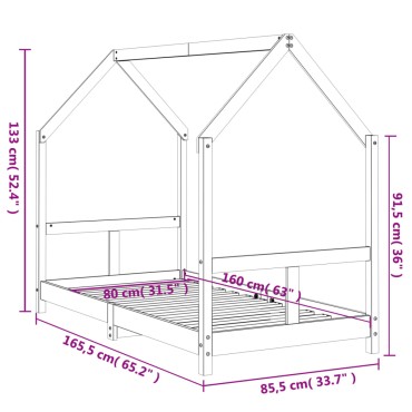 vidaXL Πλαίσιο Παιδικού Κρεβατιού Λευκό 80x160cm Μασίφ Ξύλο Πεύκου 1 τεμ. - Μονό