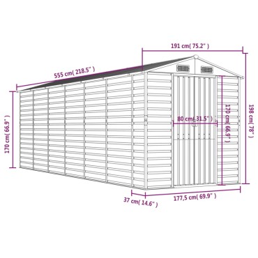 vidaXL Αποθήκη Κήπου Ανοιχτό Καφέ 191x555x198 εκ. Γαλβανισμένο Ατσάλι