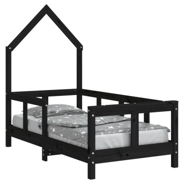 vidaXL Πλαίσιο Κρεβατιού Μαύρο70x140cm από Μασίφ Ξύλο Πεύκου 1 τεμ. - Μονό