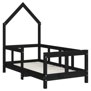 vidaXL Πλαίσιο Κρεβατιού Μαύρο70x140cm από Μασίφ Ξύλο Πεύκου 1 τεμ. - Μονό