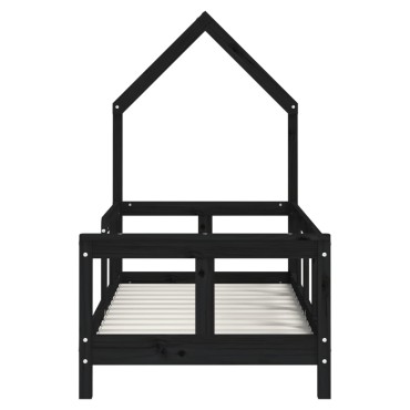 vidaXL Πλαίσιο Κρεβατιού Μαύρο70x140cm από Μασίφ Ξύλο Πεύκου 1 τεμ. - Μονό