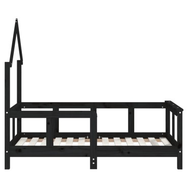 vidaXL Πλαίσιο Κρεβατιού Μαύρο70x140cm από Μασίφ Ξύλο Πεύκου 1 τεμ. - Μονό