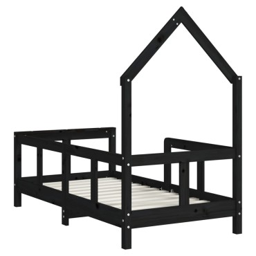 vidaXL Πλαίσιο Κρεβατιού Μαύρο70x140cm από Μασίφ Ξύλο Πεύκου 1 τεμ. - Μονό
