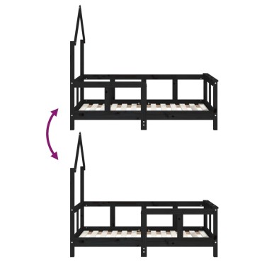 vidaXL Πλαίσιο Κρεβατιού Μαύρο70x140cm από Μασίφ Ξύλο Πεύκου 1 τεμ. - Μονό