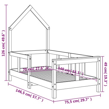 vidaXL Πλαίσιο Κρεβατιού Μαύρο70x140cm από Μασίφ Ξύλο Πεύκου 1 τεμ. - Μονό