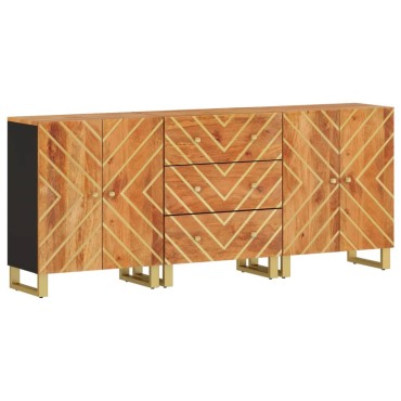 vidaXL Βοηθητικά Έπιπλα 3 τεμ. Καφέ/Μαύρο 60x33,5x75cm Μασίφ Ξύλο Μάνγκο