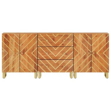 vidaXL Βοηθητικά Έπιπλα 3 τεμ. Καφέ/Μαύρο 60x33,5x75cm Μασίφ Ξύλο Μάνγκο