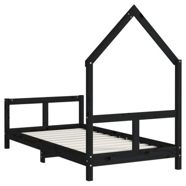 vidaXL Πλαίσιο Παιδικού Κρεβατιού Μαύρο 80x160cm Μασίφ Ξύλο Πεύκου 1 τεμ. - Μονό