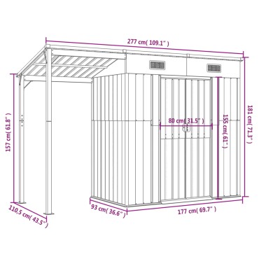 vidaXL Αποθήκη Κήπου Εκτεταμένη Οροφή Καφέ 277x110,5x181 εκ. Ατσάλι